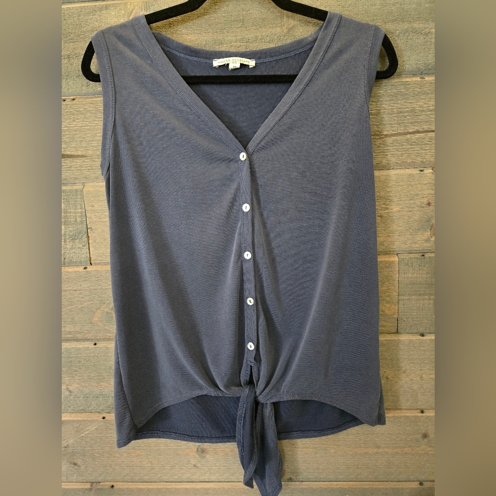Green Envelope LA Button-Down Knot Top - Navy Blue - Size XS